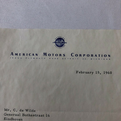 1960 - 1961 American Motors Corporation Car Letter Letterhead George Romney 