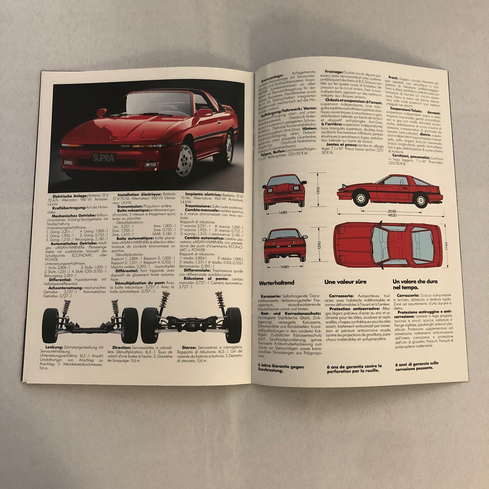 Vintage Toyota Supra Turbo Sales Brochure Catalog French German Italian Text