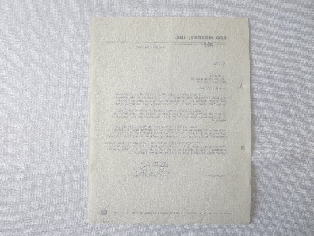 1956 REO Motors inc Letter Letterhead Document REO Truck Bus +
