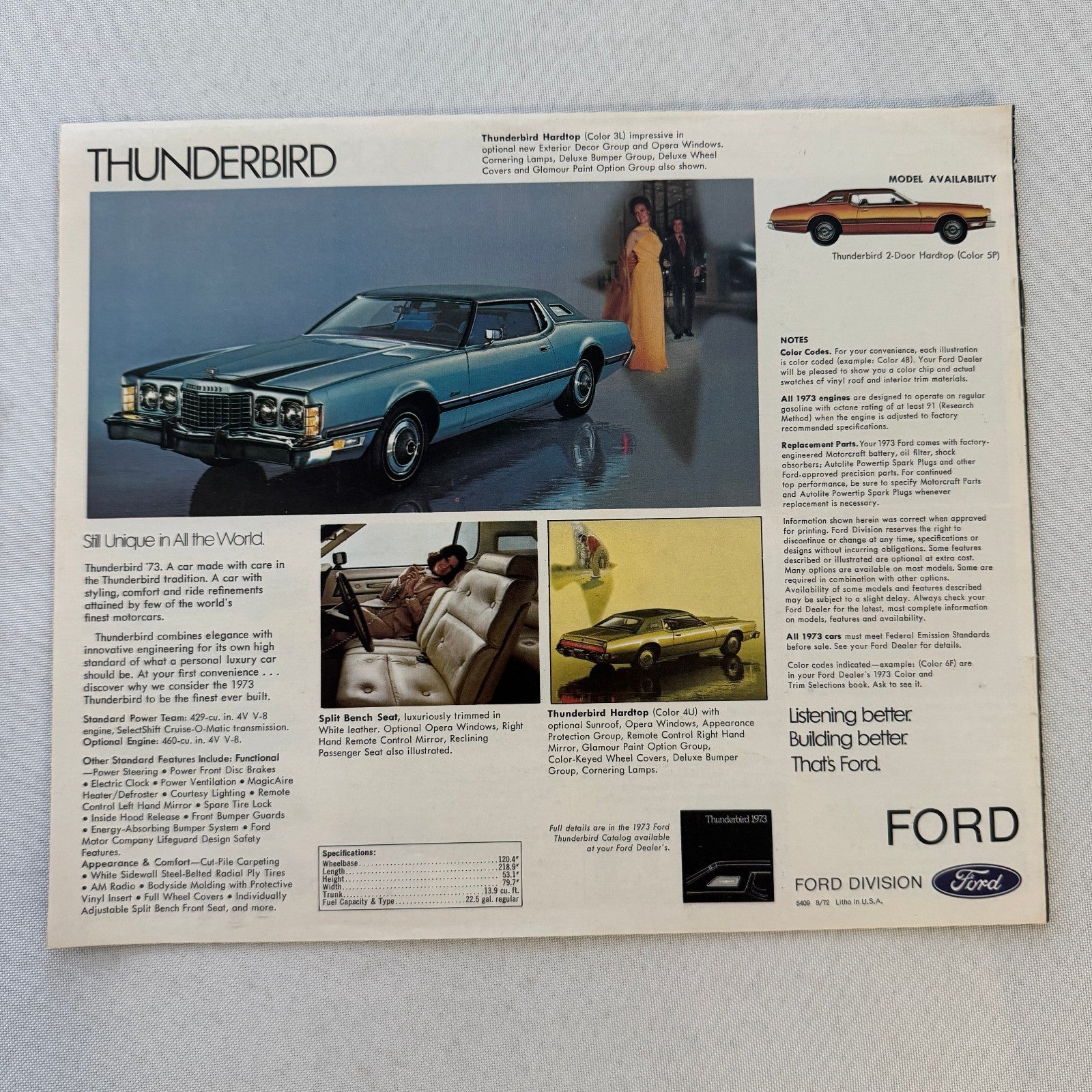 1973 Ford Sales Brochure Galaxie Torino Pinto Mustang Maverick Thunderbird Wagon