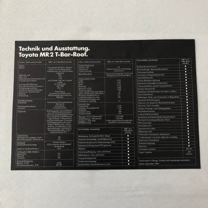 Vintage Toyota MR2 T-Top Sports Car Sales Sheet Brochure GERMAN Text
