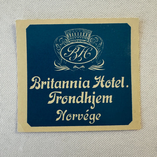 Vintage Hotel Travel Luggage Label Britannia Hotel Trondheim Norway