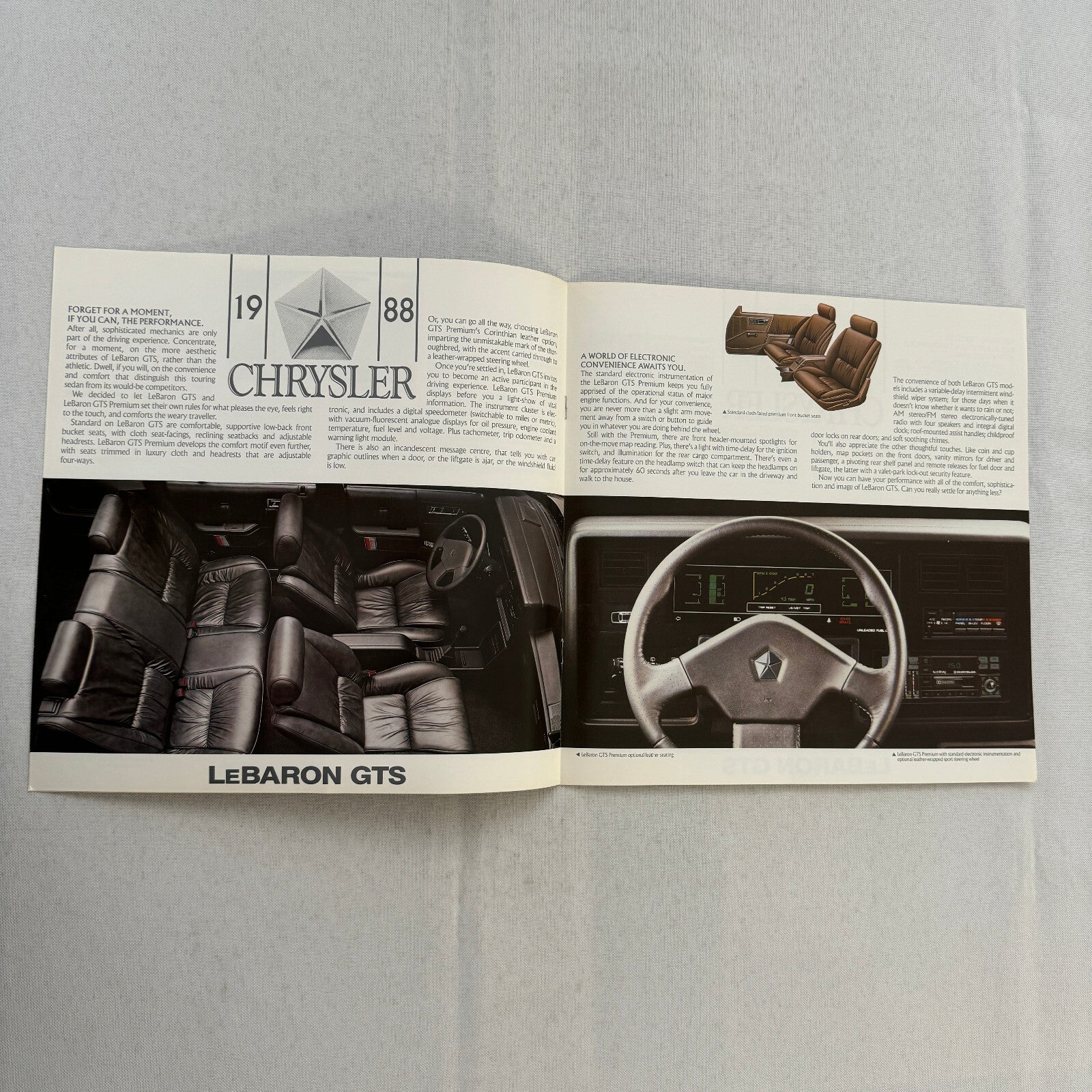 1988 Chrysler LeBaron GTS Car Sales Brochure Catalog Advertising