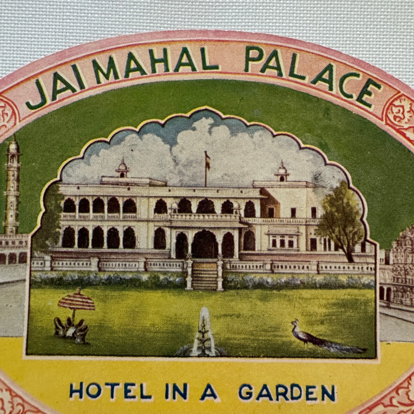 Vintage Travel Luggage Label Jaimahal Palace Jaipur India Indian
