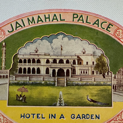 Vintage Travel Luggage Label Jaimahal Palace Jaipur India Indian
