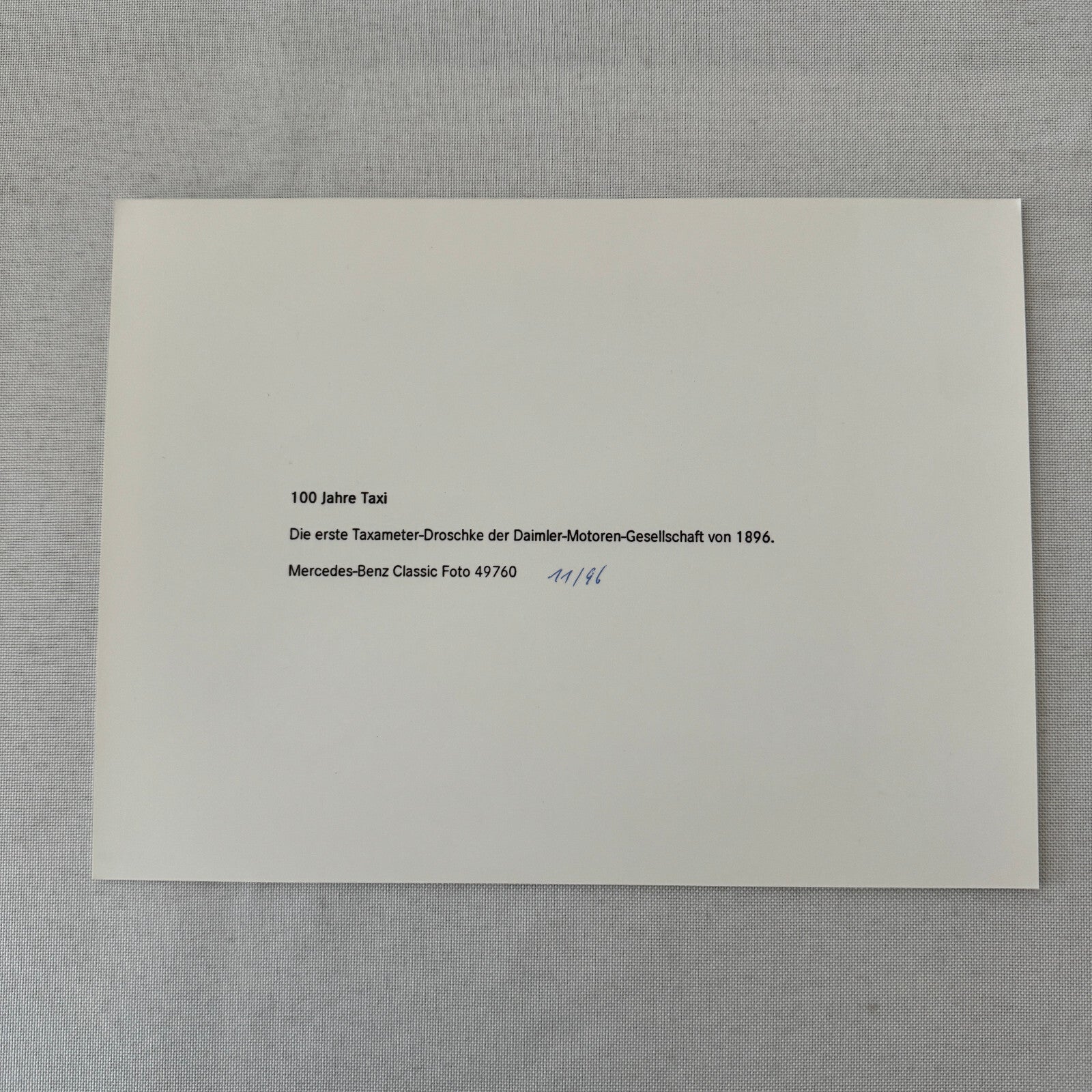 1896 Daimler Mercedes Benz Taxi Wagon Factory Press Photo 1996 ?