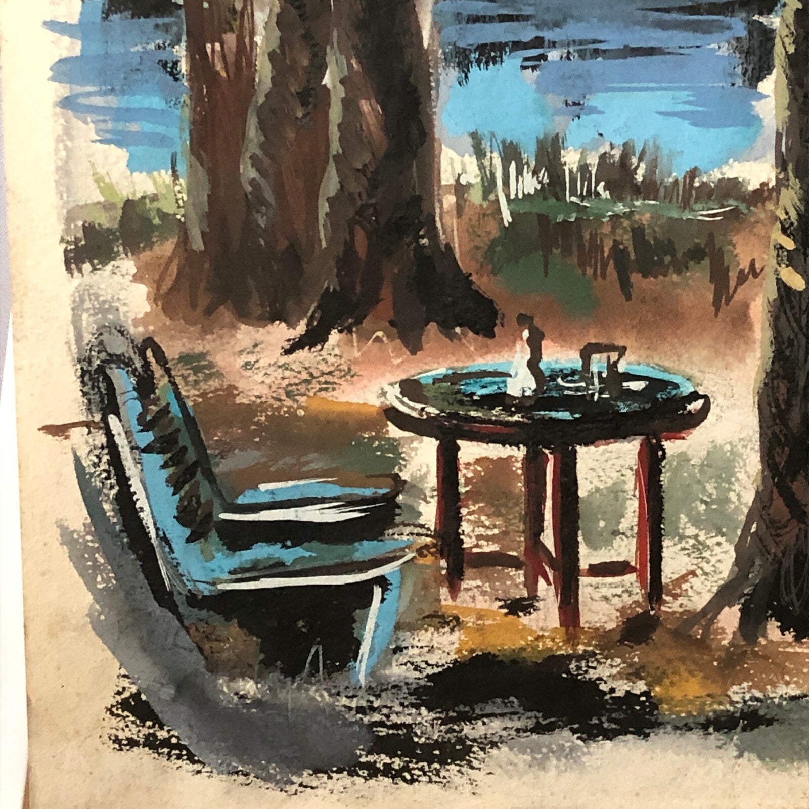 Vintage Painting Art Artwork Trees Hammock Chair Artist Arthur E Sudler