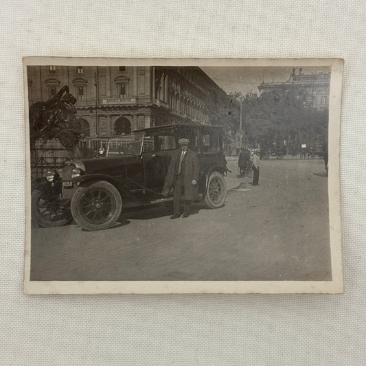 Vintage Photograph Photo Man with Early Car Automobile Antique