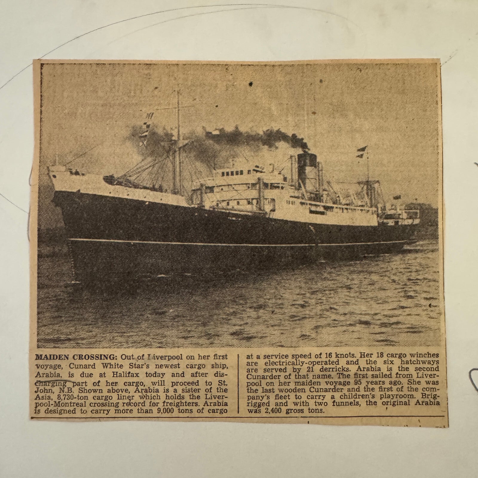 Cunard Line Arabia Ship Boat Press Photo Photograph 1948 Vintage Halifax