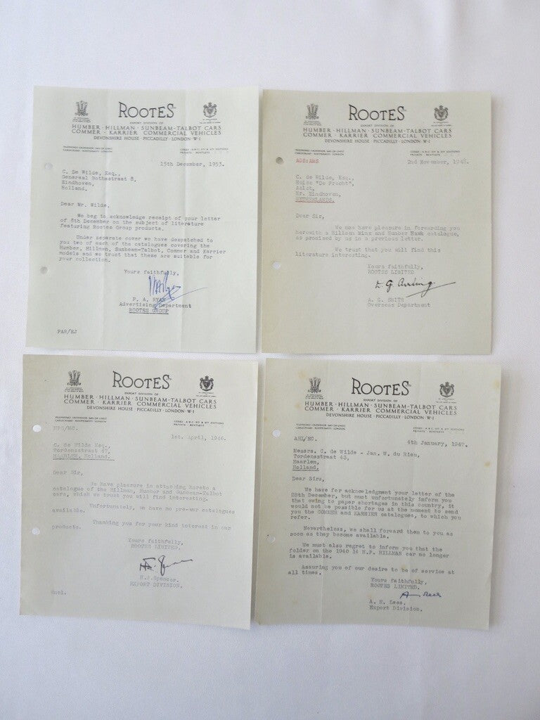 1939 - 1956 Rootes Letter Letterhead Document Lot of 21 Sunbeam Talbot Hillman +