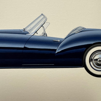 1954 Kaiser Darrin 161 Roadster Automobile Illustration Art Drawing Hand Drawn