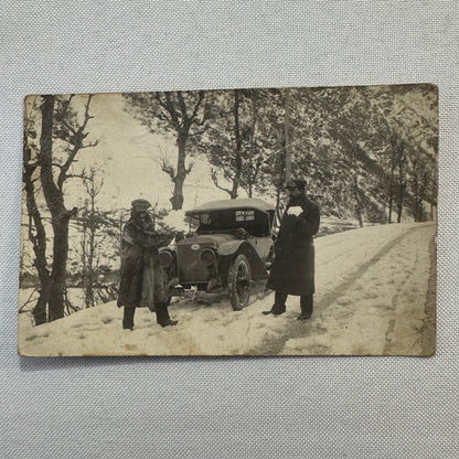 Vintage Postcard Real Photo Postcard RPPC Post Card Men Car Automobile Snow