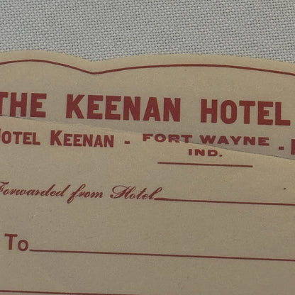 Vintage Hotel Travel Luggage Label Keenan Hotel System Fort Wayne Indiana