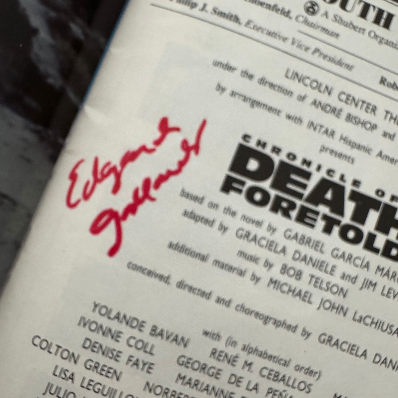 Chronicle of a Death Foretold Theater Playbill Cast Signed Autographed Signature
