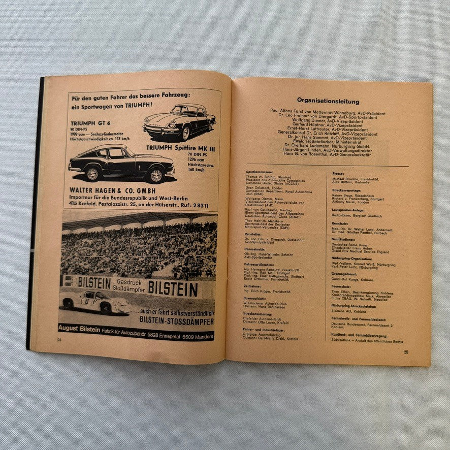 1967 AVD German Grand Prix Racing Program Motorsport Race Jim Clark Dan Gurney +
