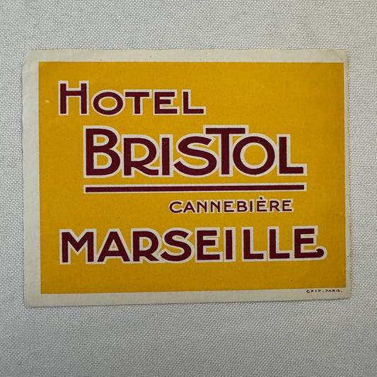Vintage Hotel Travel Luggage Label Hotel Bristol Cannebiere Marseille France