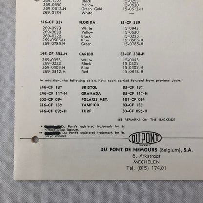 1966 BMW Dupont Paint Chip Color Sample Sheet