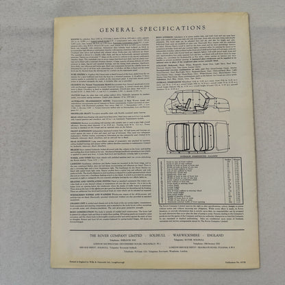 Rover 3 Litre Saloon Mark II and Coupe Sales Brochure Catalog Vintage