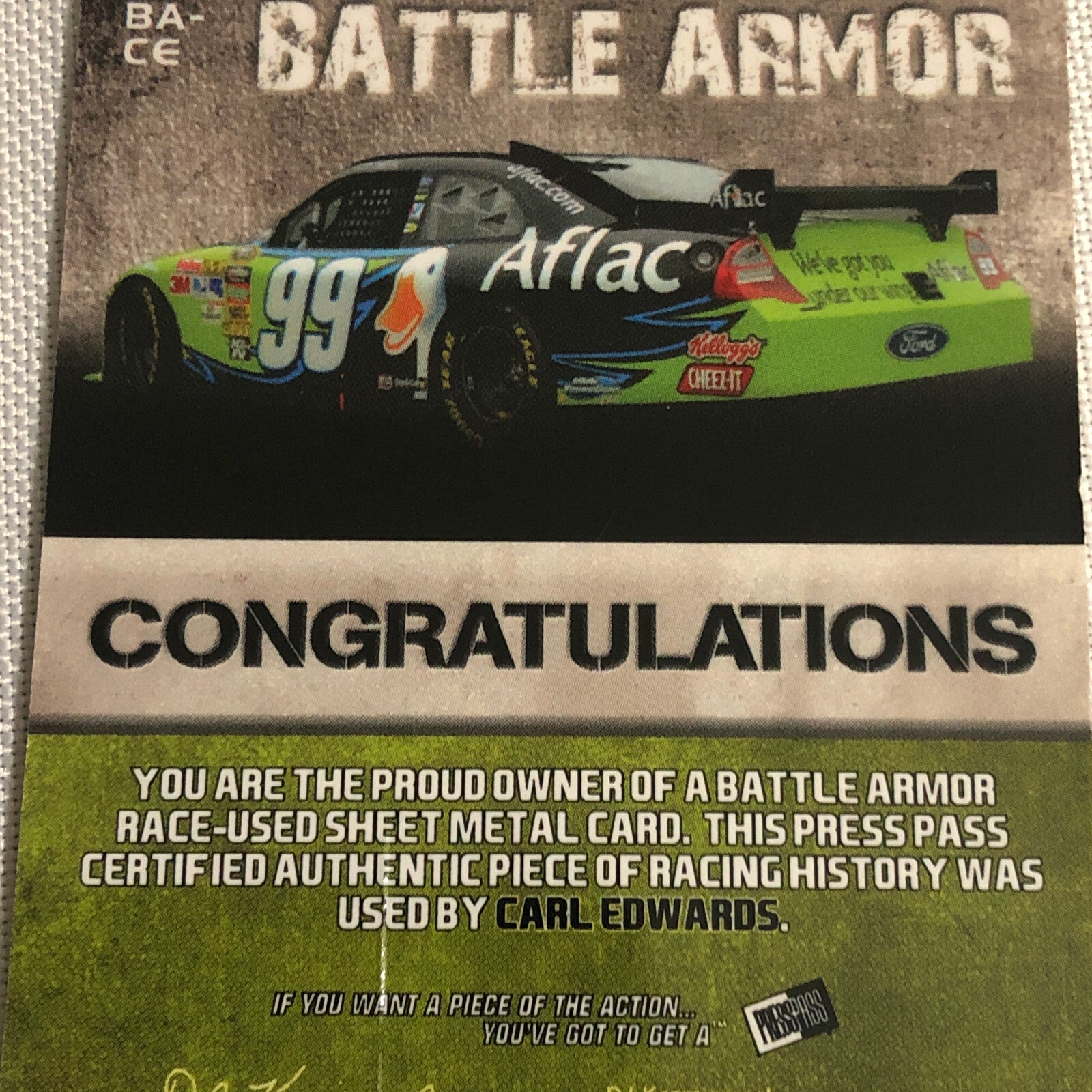 2010 Press Pass Carl Edwards Battle Armor Race Used Sheet Metal Relic Card /225