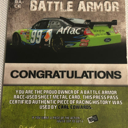 2010 Press Pass Carl Edwards Battle Armor Race Used Sheet Metal Relic Card /225