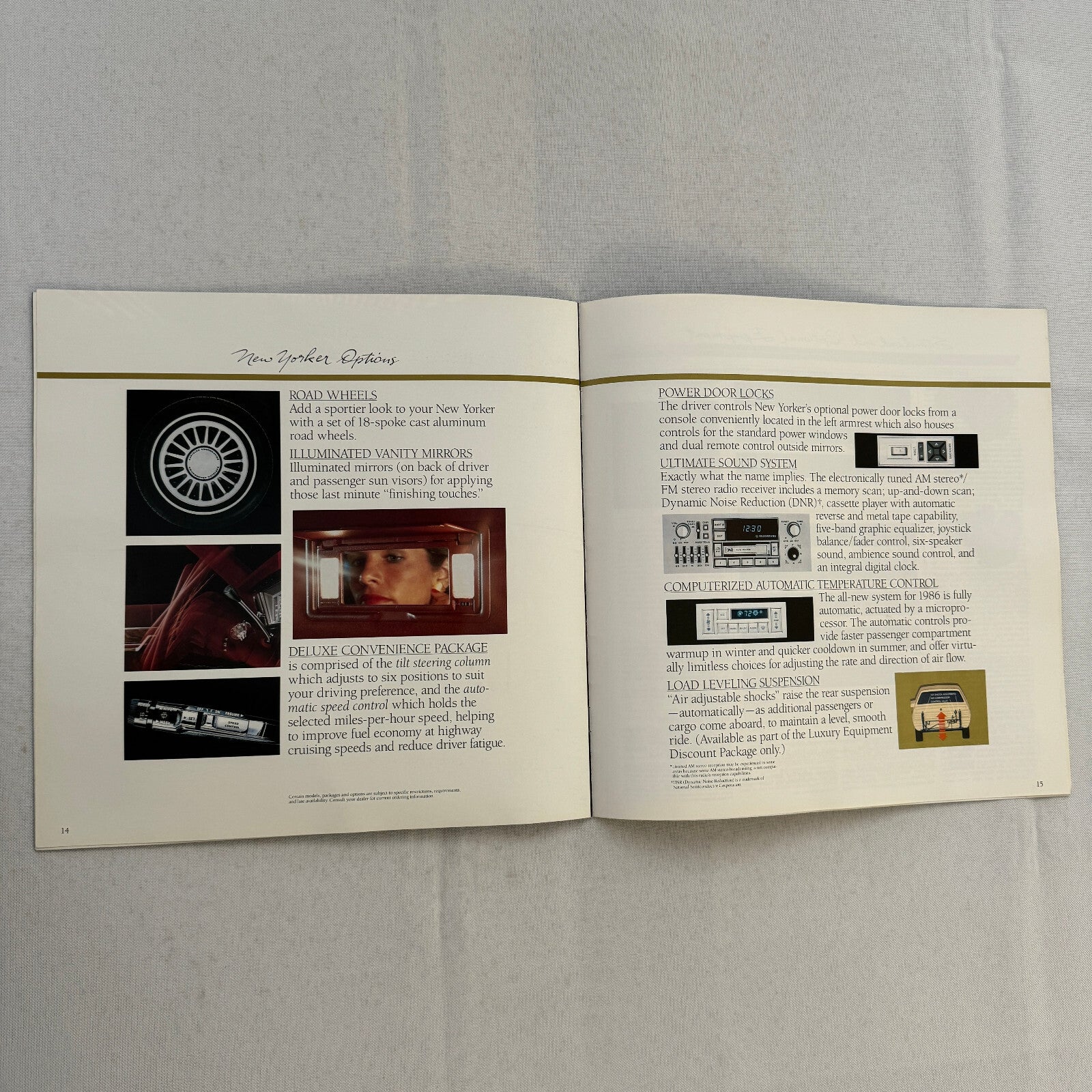 1986 Chrysler New Yorker Car Sales Brochure Catalog Advertising