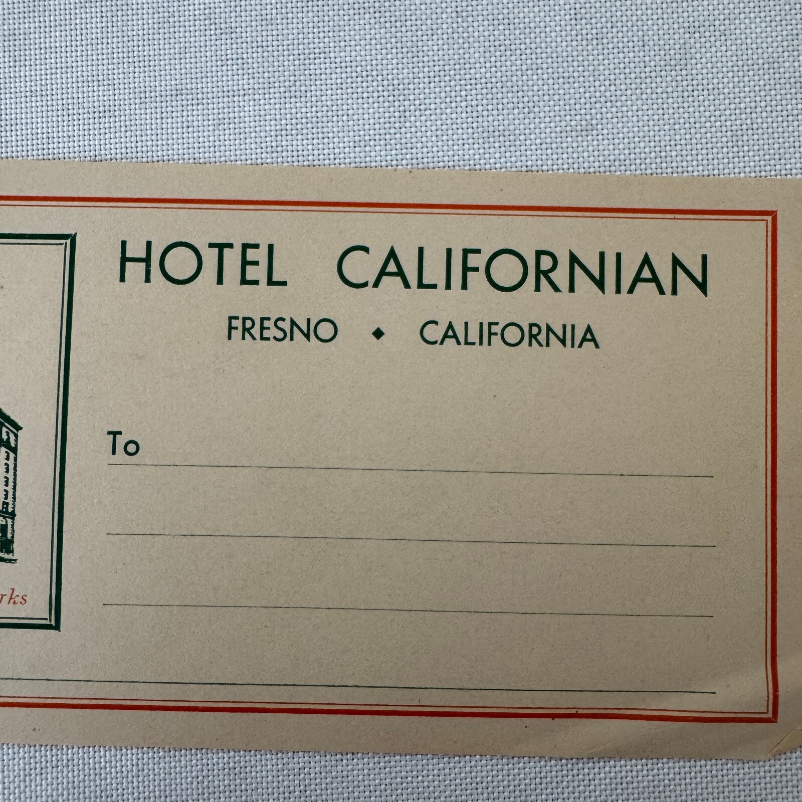Vintage Hotel Travel Luggage Label Hotel Californian Fresno California CA