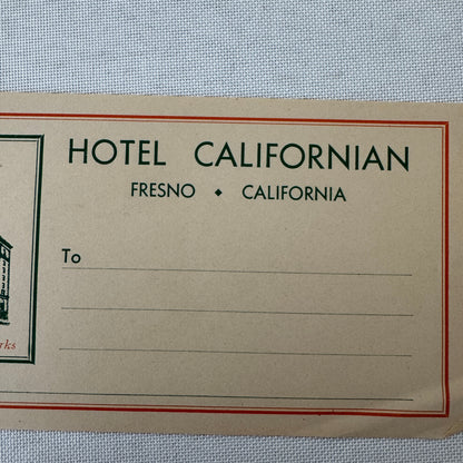 Vintage Hotel Travel Luggage Label Hotel Californian Fresno California CA