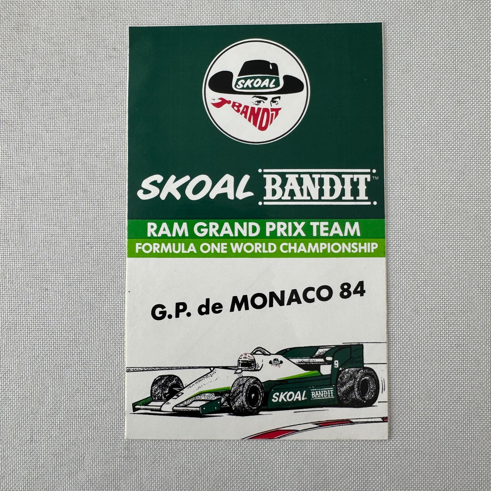 1984 Monaco Grand Prix Skoal Bandit Racing Car F1 Formula One Sticker Decal