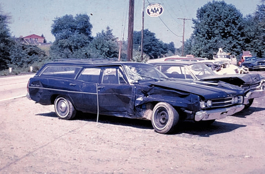 35MM Slide Photo Wrecked Car Automobile Car Accident Crash Ford Station Wagon 