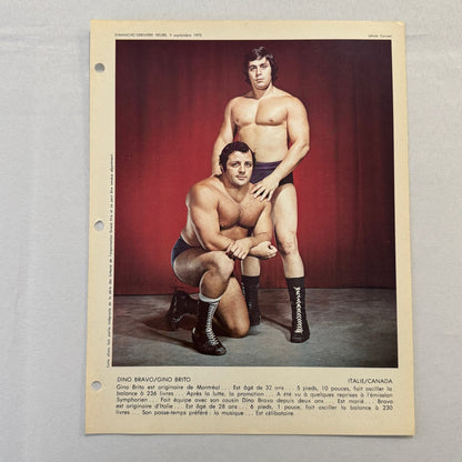 Vintage Wrestling Print Insert Dino Bravo Gino Brito Quebec French 1973
