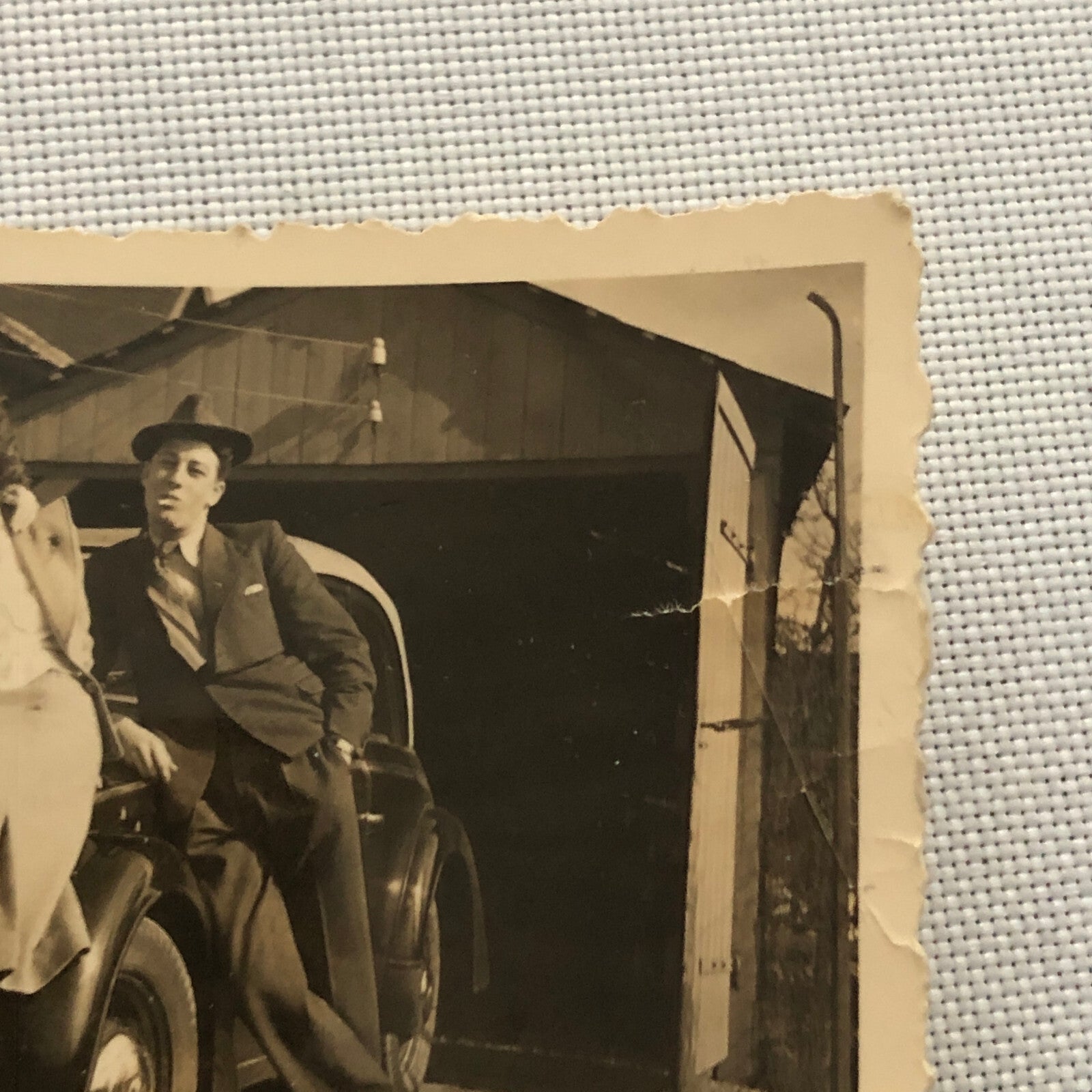 Vintage Photo Photograph People Dog Antique Car Automobile - Tag AL22SM2