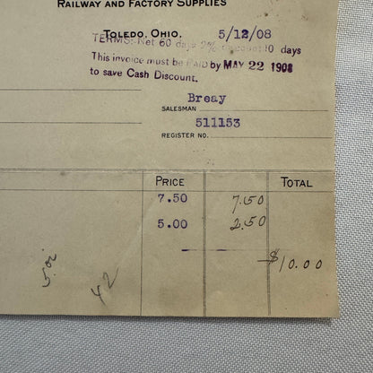 Bostwick Braun Company Document 1908 Antique Invoice Receipt Ephemera Toledo OH