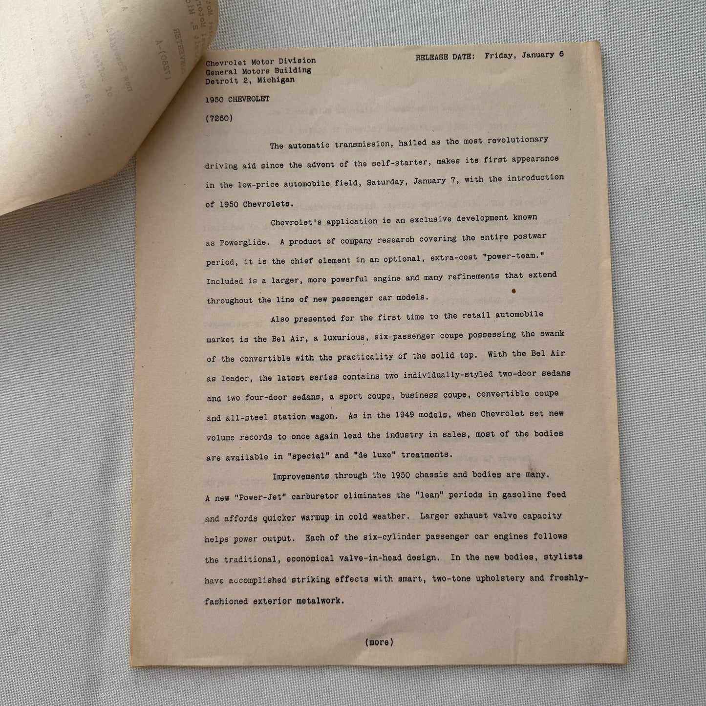 1951 Chevrolet Car General Motors Factory Press Release Document Letter Lot of 2