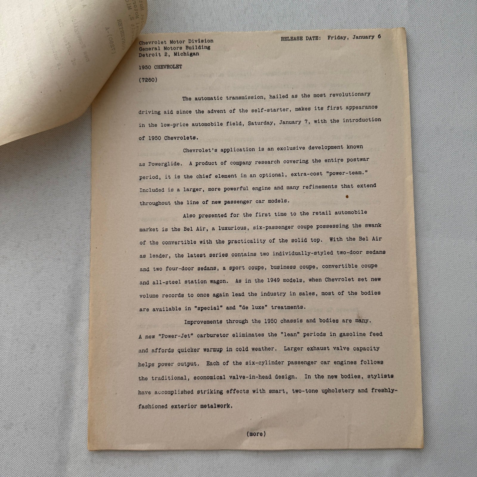 1951 Chevrolet Car General Motors Factory Press Release Document Letter Lot of 2