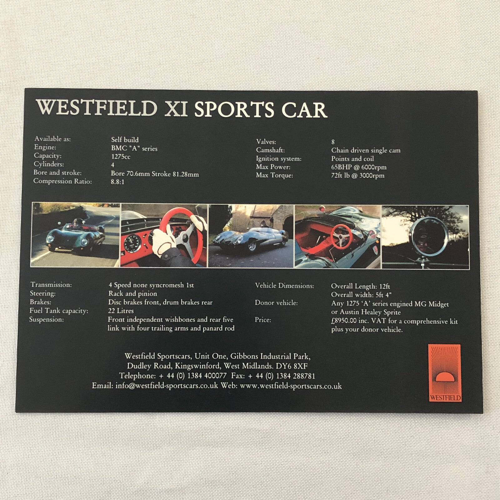 Westfield XI Sports Car Roadster Sales Sheet Brochure Catalog