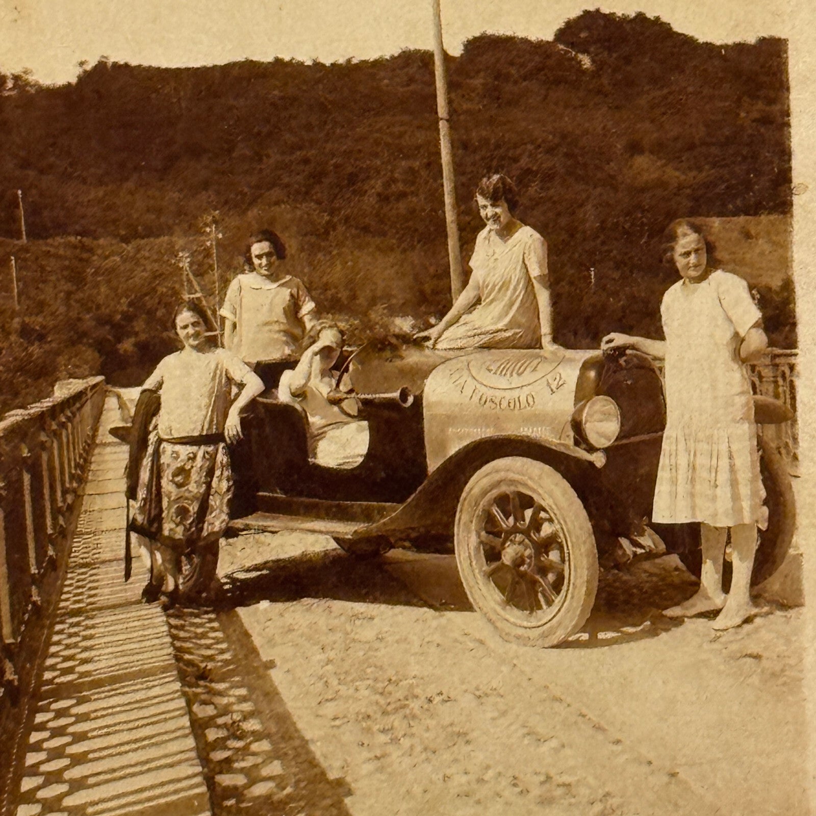 Vintage Photo Photograph Print Women with Early Automobile Car Antique 1926