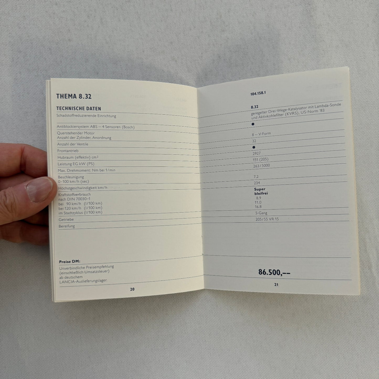 1990 Lancia Thema Technical Data Price List Brochure European German 8.32 Wagon