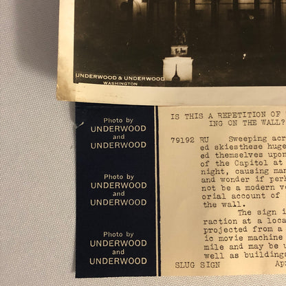 Press Photo Photograph Theater Neon Sign Projected on US Capitol 1932 Underwood