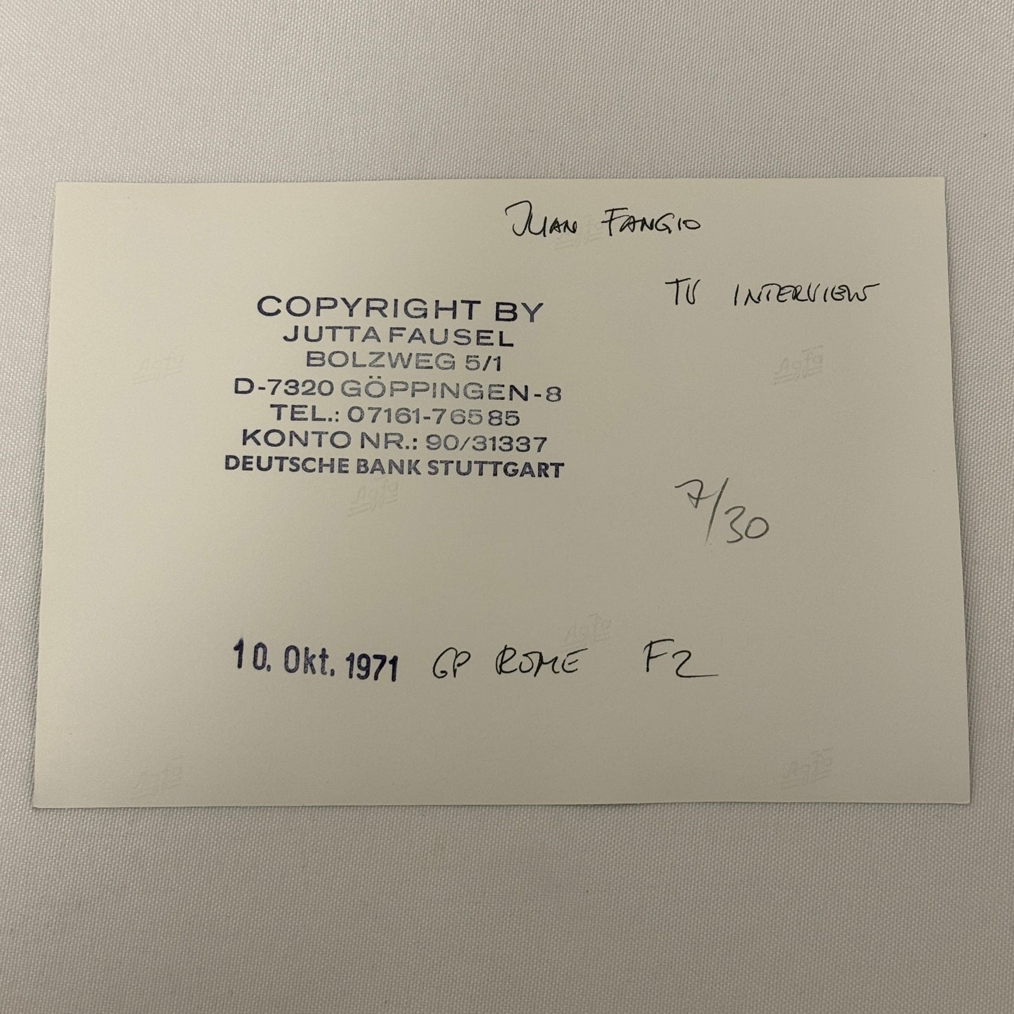 Vintage Racing Photo Juan Manuel Fangio Rome Grand Prix F2 Race Italy Motorsport