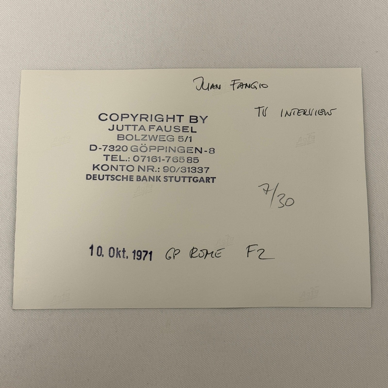 Vintage Racing Photo Juan Manuel Fangio Rome Grand Prix F2 Race Italy Motorsport