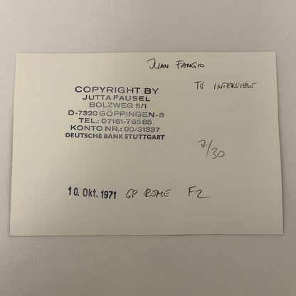 Vintage Racing Photo Juan Manuel Fangio Rome Grand Prix F2 Race Italy Motorsport