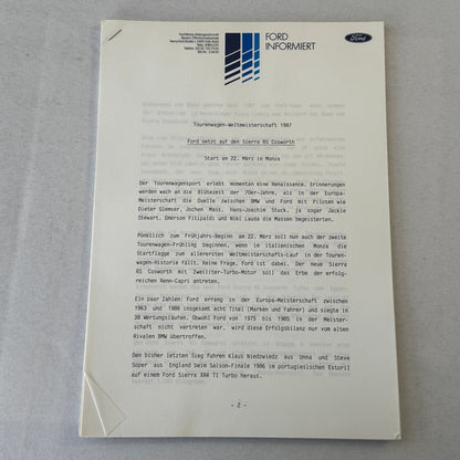 1987 Ford Sierra Cosworth XR4Ti Racing Team Press Kit Photos GERMAN
