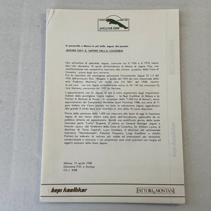 1988 Jaguar Silk Cut Racing Press Kit Photos Jaguar Day at Monza ITALIAN