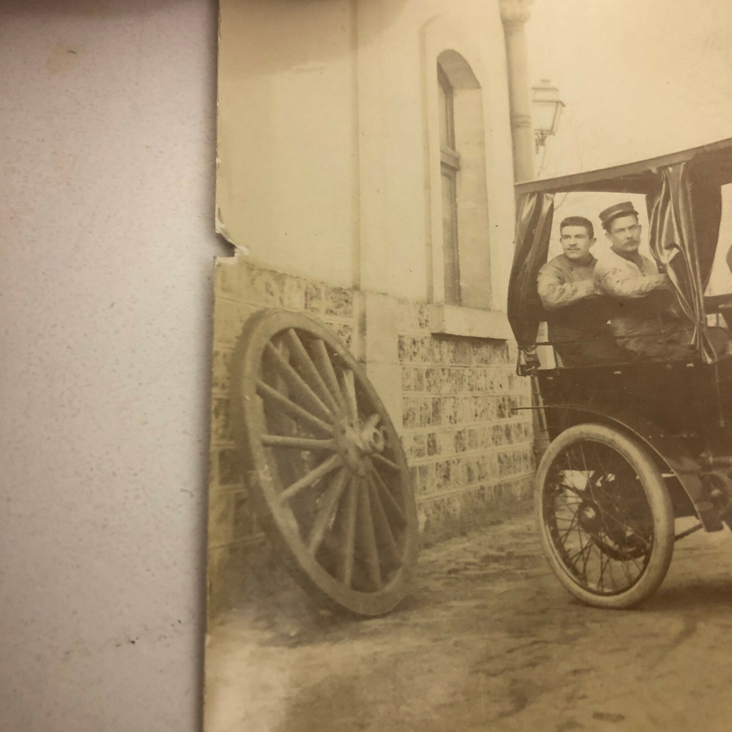 Antique Photo Photograph Print Men in Early Automobile Car Vehicle Italian ?
