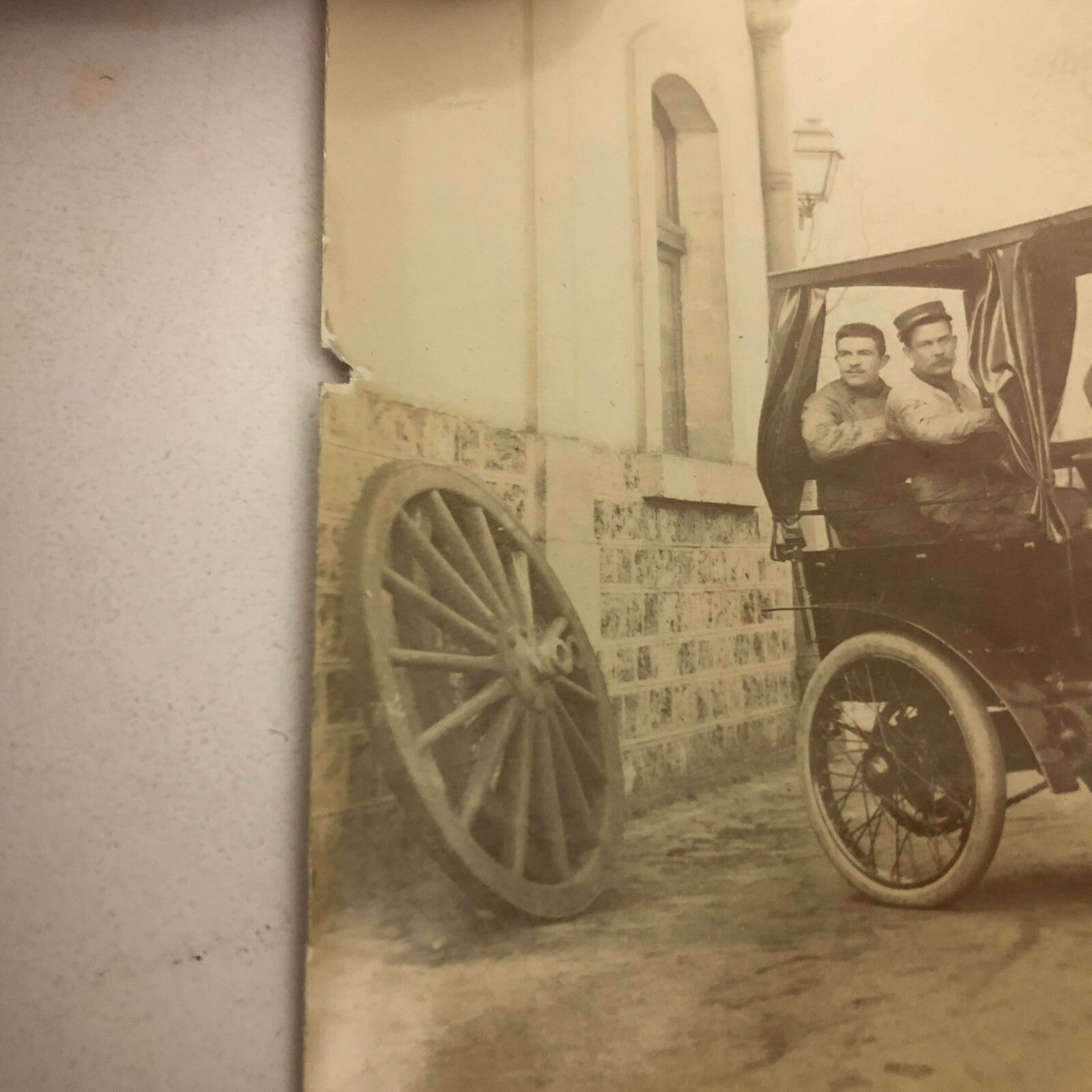 Antique Photo Photograph Print Men in Early Automobile Car Vehicle Italian ?