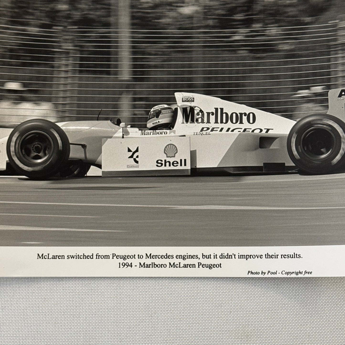 Mika Hakkinen McLaren Racing Driver Photo Photograph 1994 Marlboro Peugeot