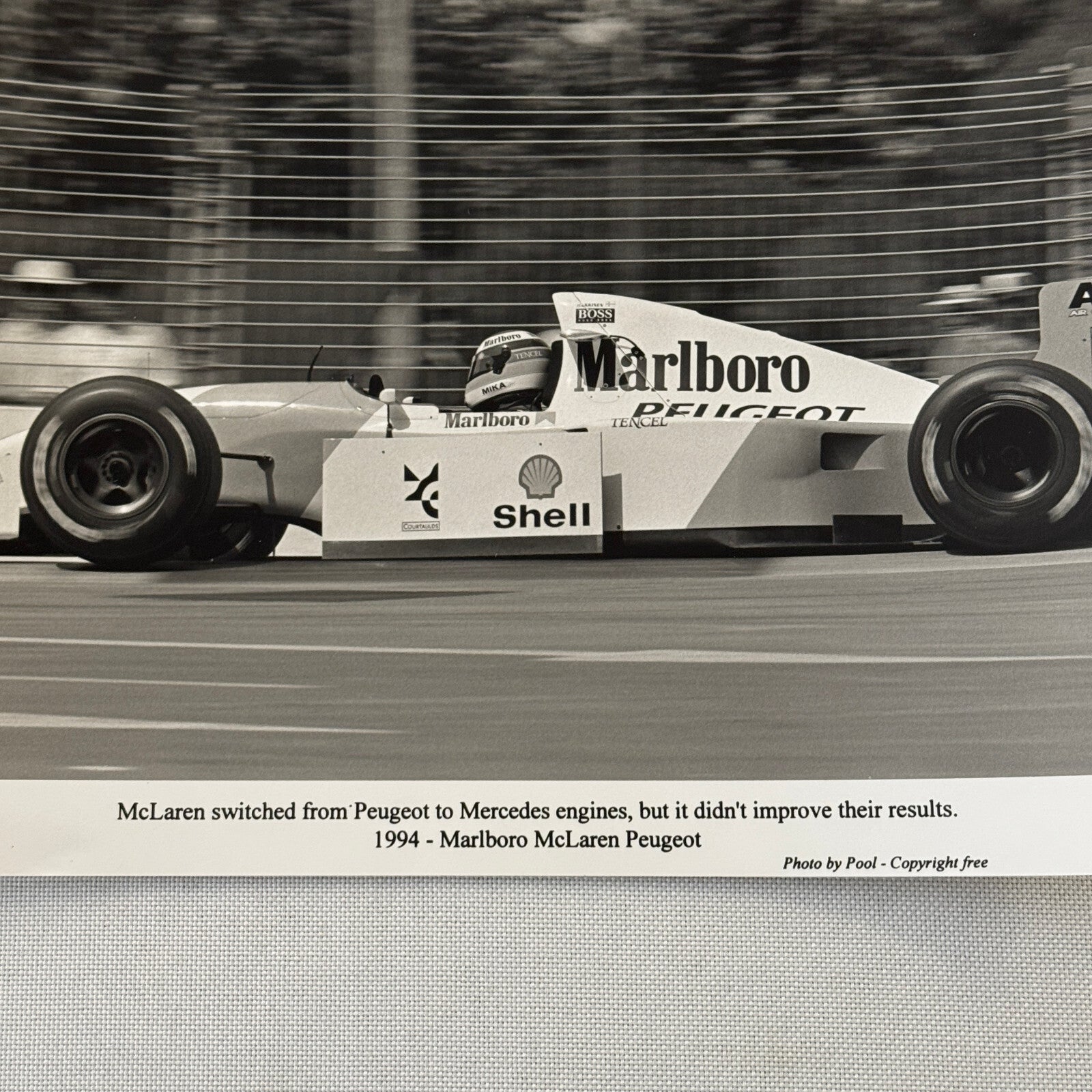 Mika Hakkinen McLaren Racing Driver Photo Photograph 1994 Marlboro Peugeot