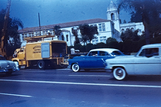 35mm Slide Vintage Image California Street Scene Cars Truck Red Border Slide
