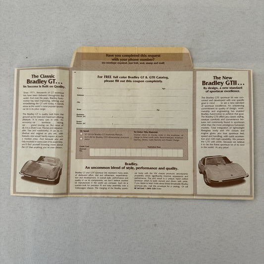 Bradley GT GTII Sports Car Brochure Request Envelope Mailer Advertising