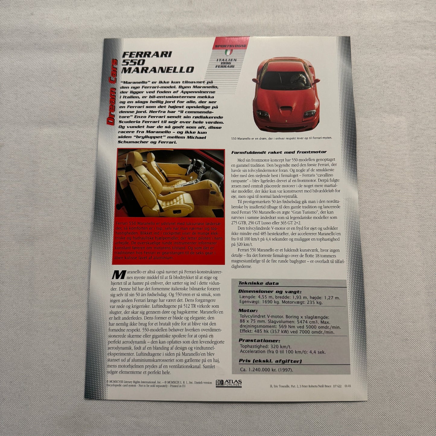 Ferrari 550 Maranello Dream Cars Mini Poster Card Brochure European